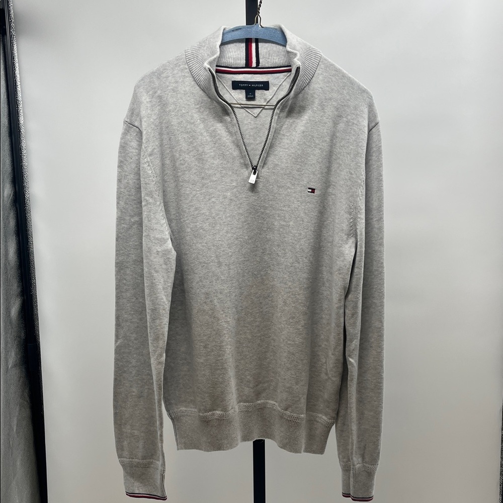 Tommy Hilfiger Men’s Light Gray Half-Zip Sweater